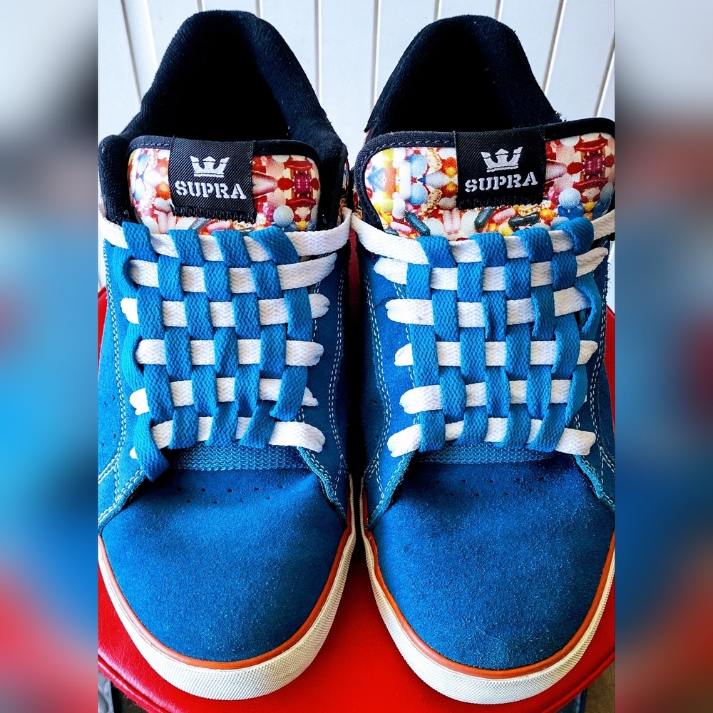 Supra Greco Blue Suede Sneakers with Woven Laces